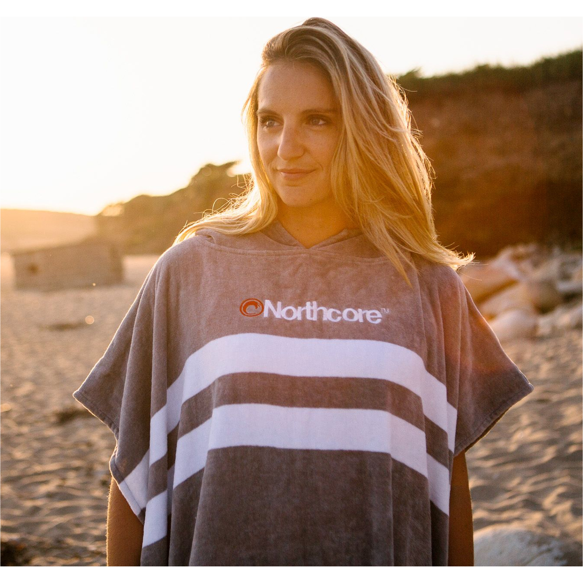 2025 Northcore Beach Basha Stripe Hooded Towel Changing Robe / Poncho  NOCO241 - Grey